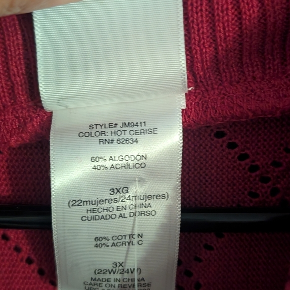 New With Tags JMS Just My Size Raspberry Cowl Neck Shower Sleeve Knit Blouse 3X - Picture 4 of 5